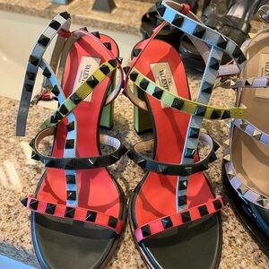 Valentino Red and Black Studded Heels
Rockstud Calfskin Ankle Strap Sandals